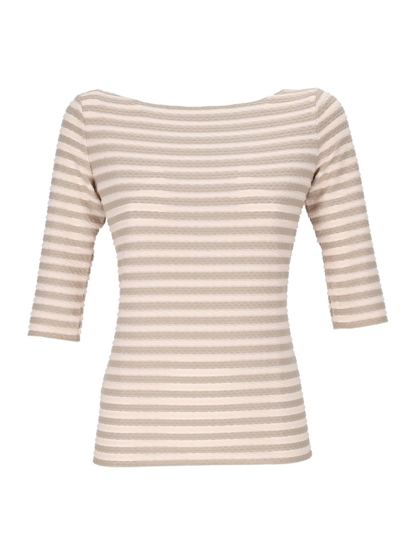 Emporio Armani Fitted Jumper With Horizontal Stripes And Textured Weave