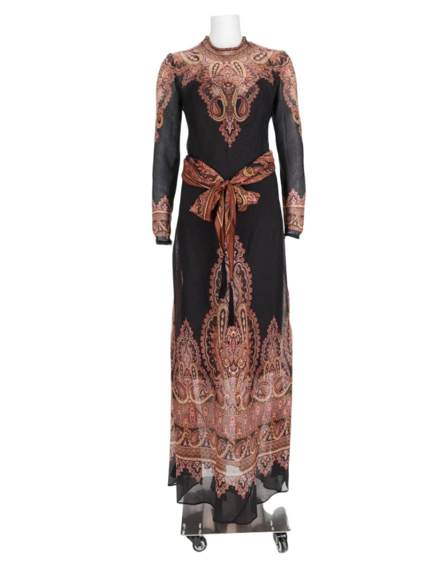 Zimmermann Pink Paisley Sheer Cinched Linen-Silk Maxi Dress