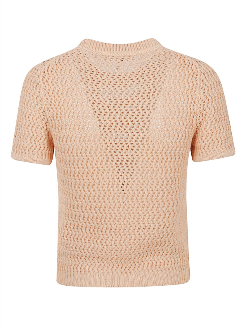Chloé White Cotton Crochet Knit T-Shirt