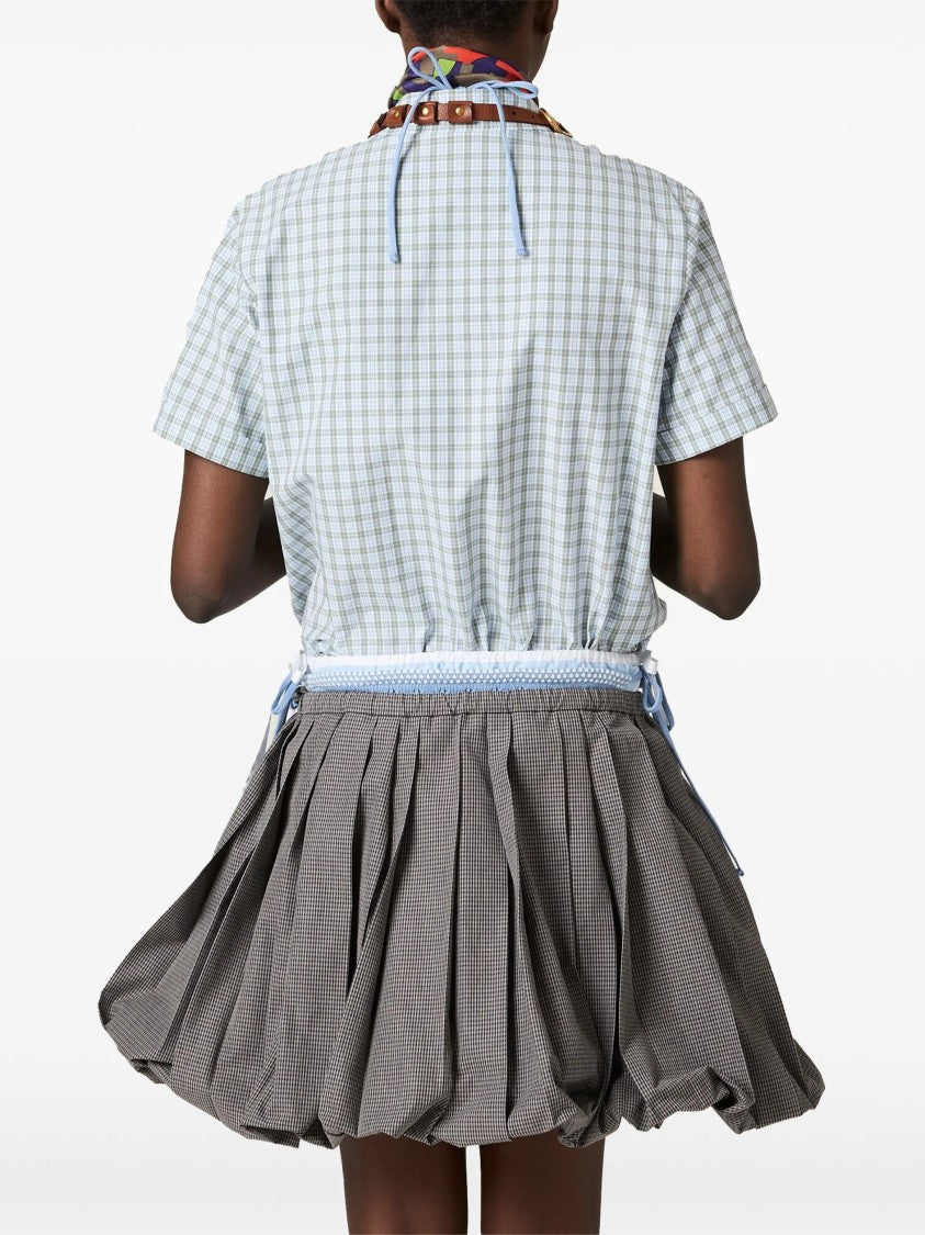 Miu Miu Blue Checkered Cotton Cropped Shirt