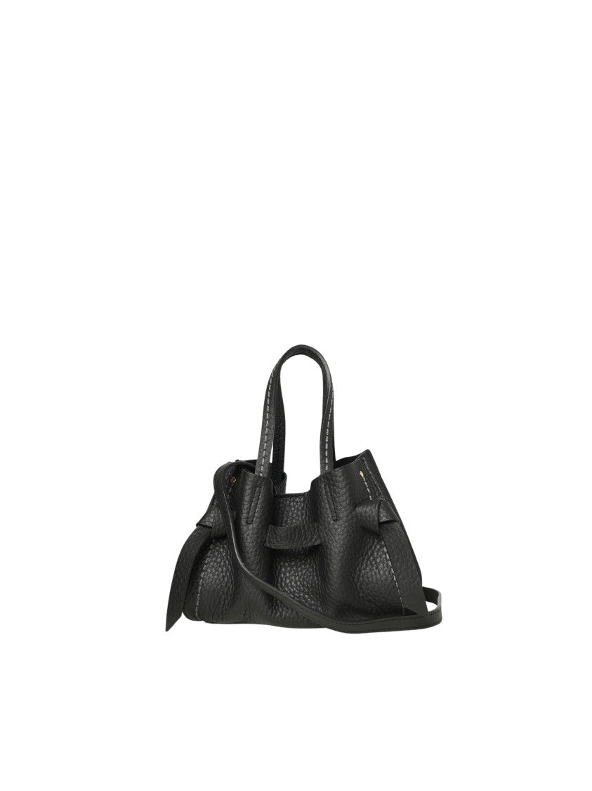 Visona` Queen Structured Black Leather Handbag