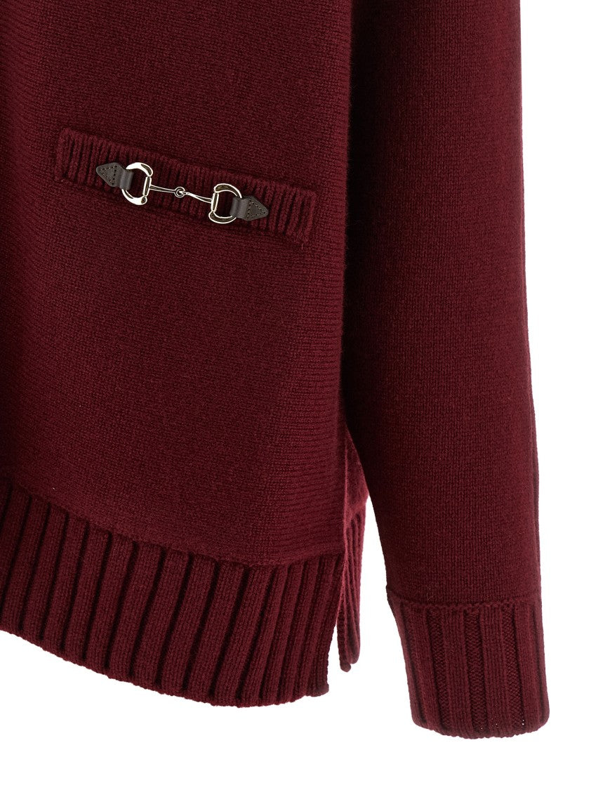 Gucci Comfort Fit Burgundy Cardigan With Trompe L'oeil Pockets