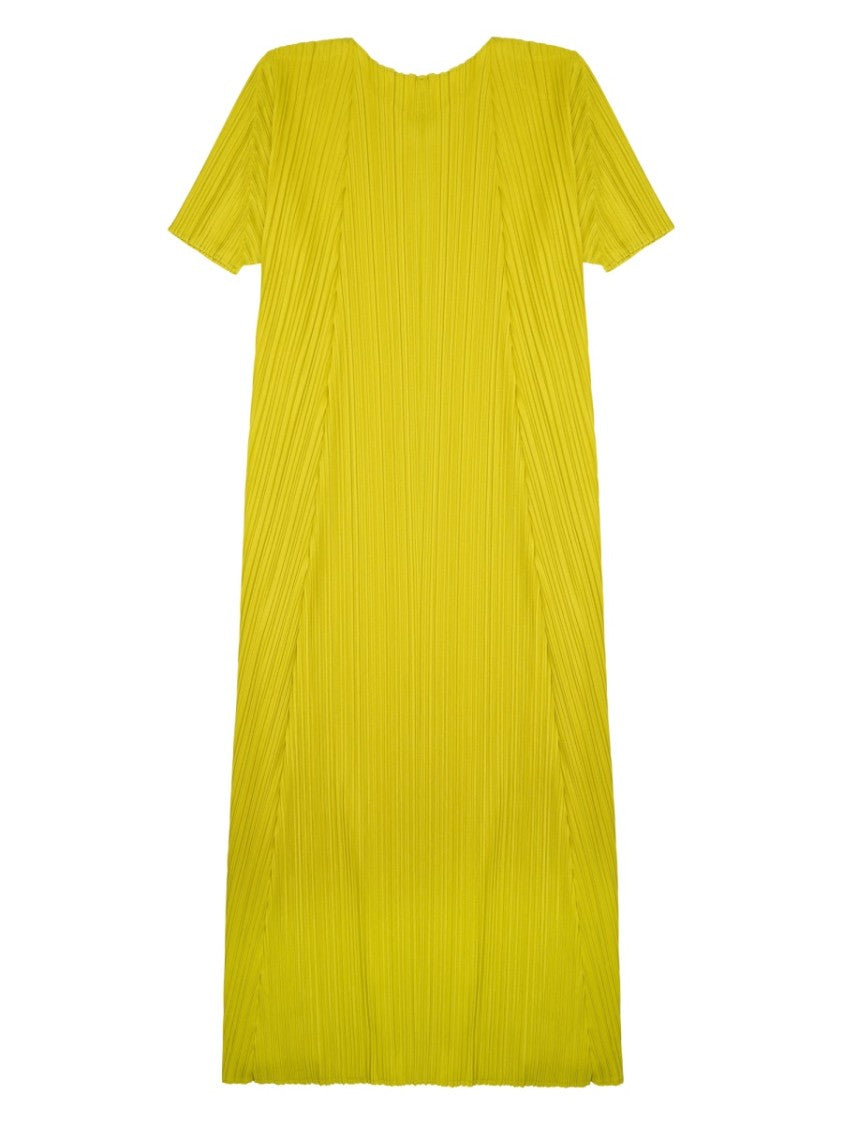 Pleats Please Issey Miyake Pleated Day Dress With Textured Details In Vibrant Yellow