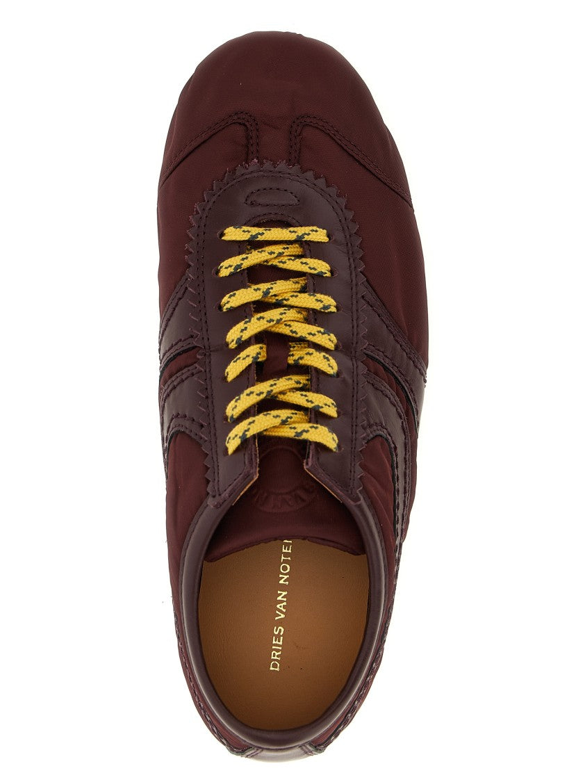 Dries Van Noten Burgundy Nylon Sneakers With Leather Detailing