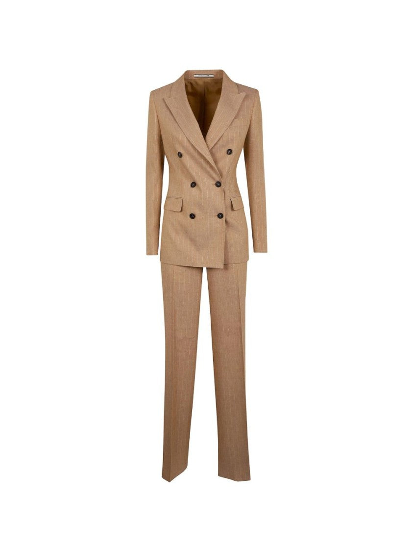Tagliatore Brown Striped Double Breasted Linen-Viscose Suit