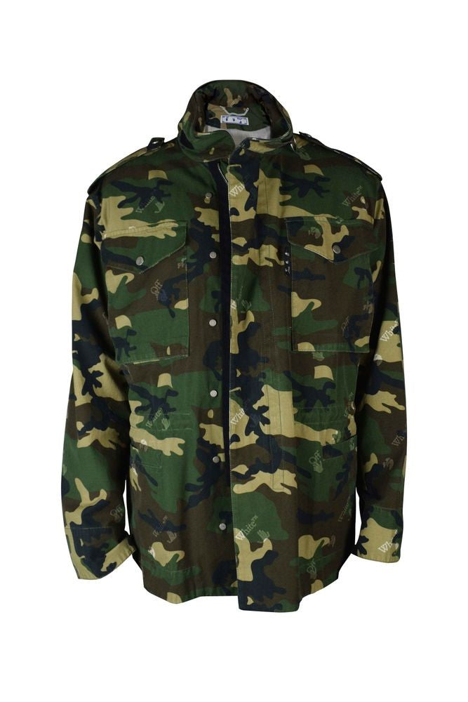 Off-White Khaki Camouflage Print Zipper Jacket