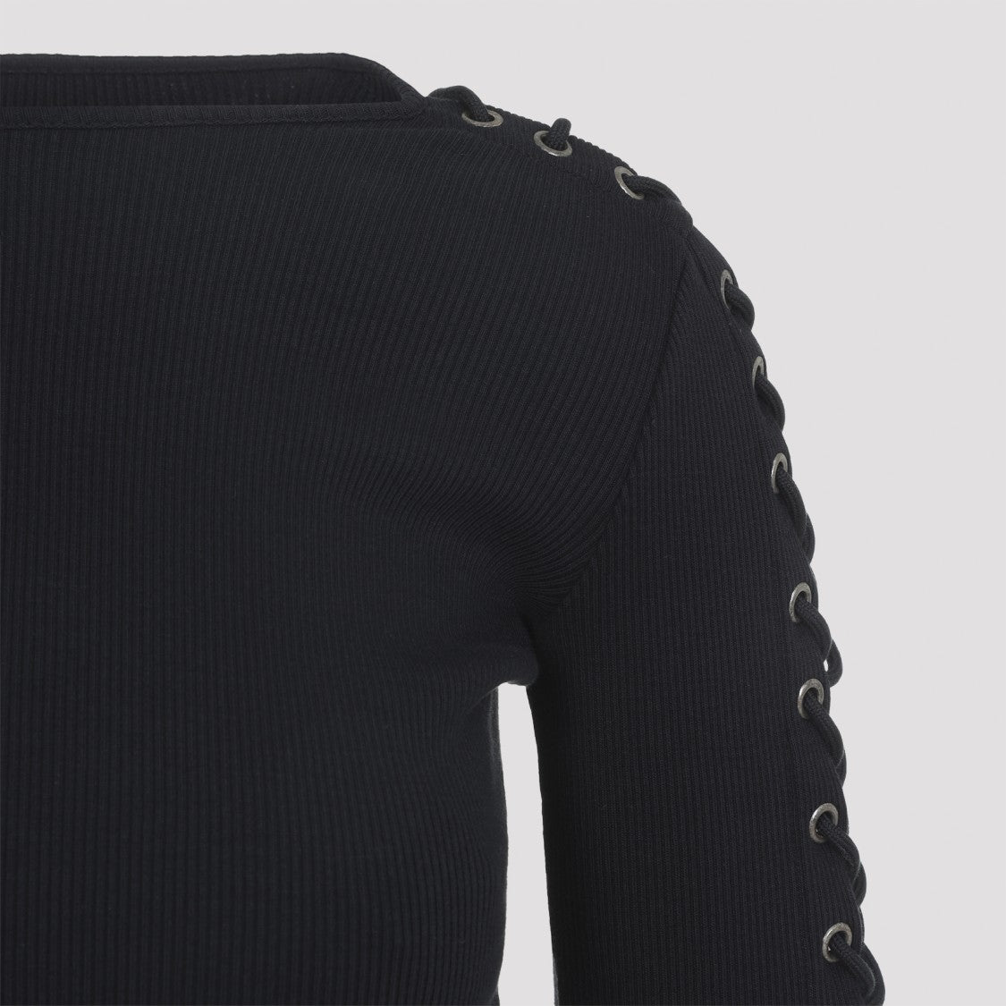 Balenciaga Black Cotton Lace-Up Long Sleeves T--Shirt