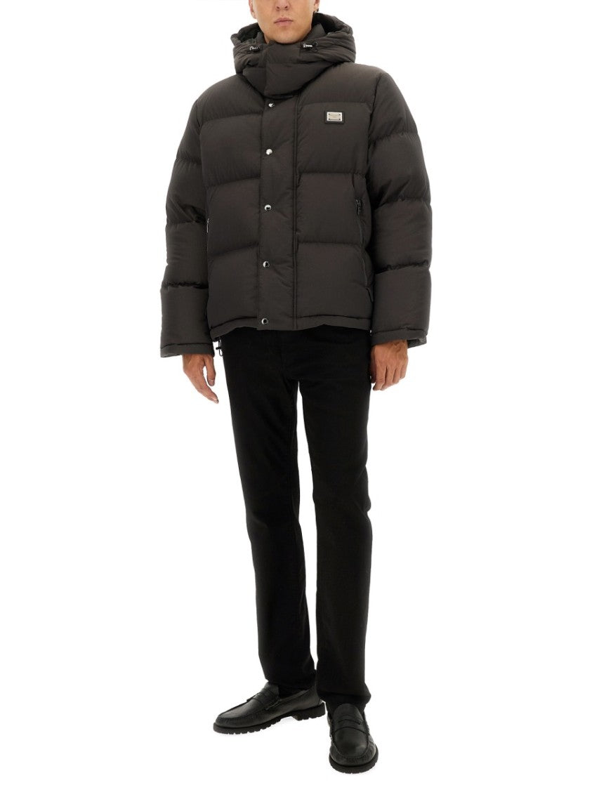 Dolce & Gabbana Boxy Black Padded Jacket With Detachable Hood