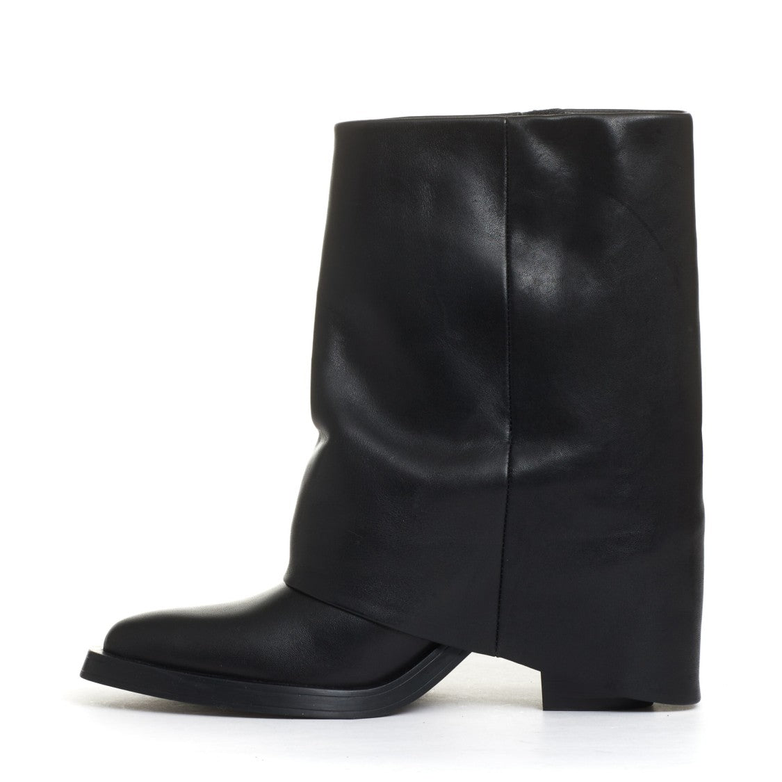 Ash Black Leather Rolled Top Boots With 60 Mm Heel
