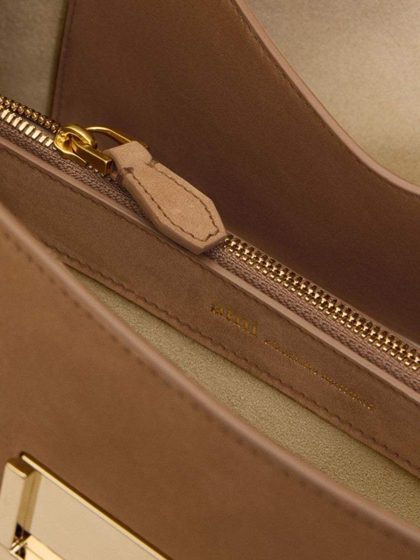 Ami Paris Brown Studs Suede Shoulder Bag