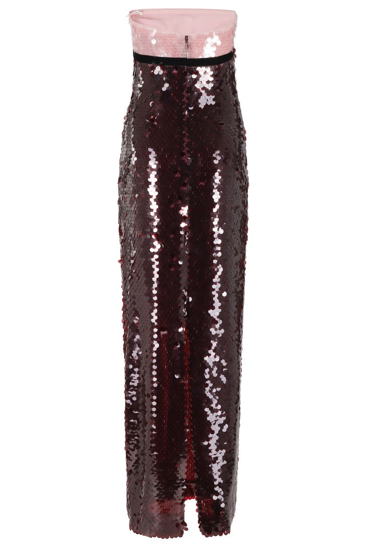 Retrofête Maxi-Length Amethyst Sequin Dress With Velvet Bow Detail