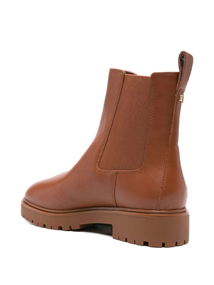 Lauren Ralph Lauren Brown Smooth Leather Chunky Sole Ankle Boots