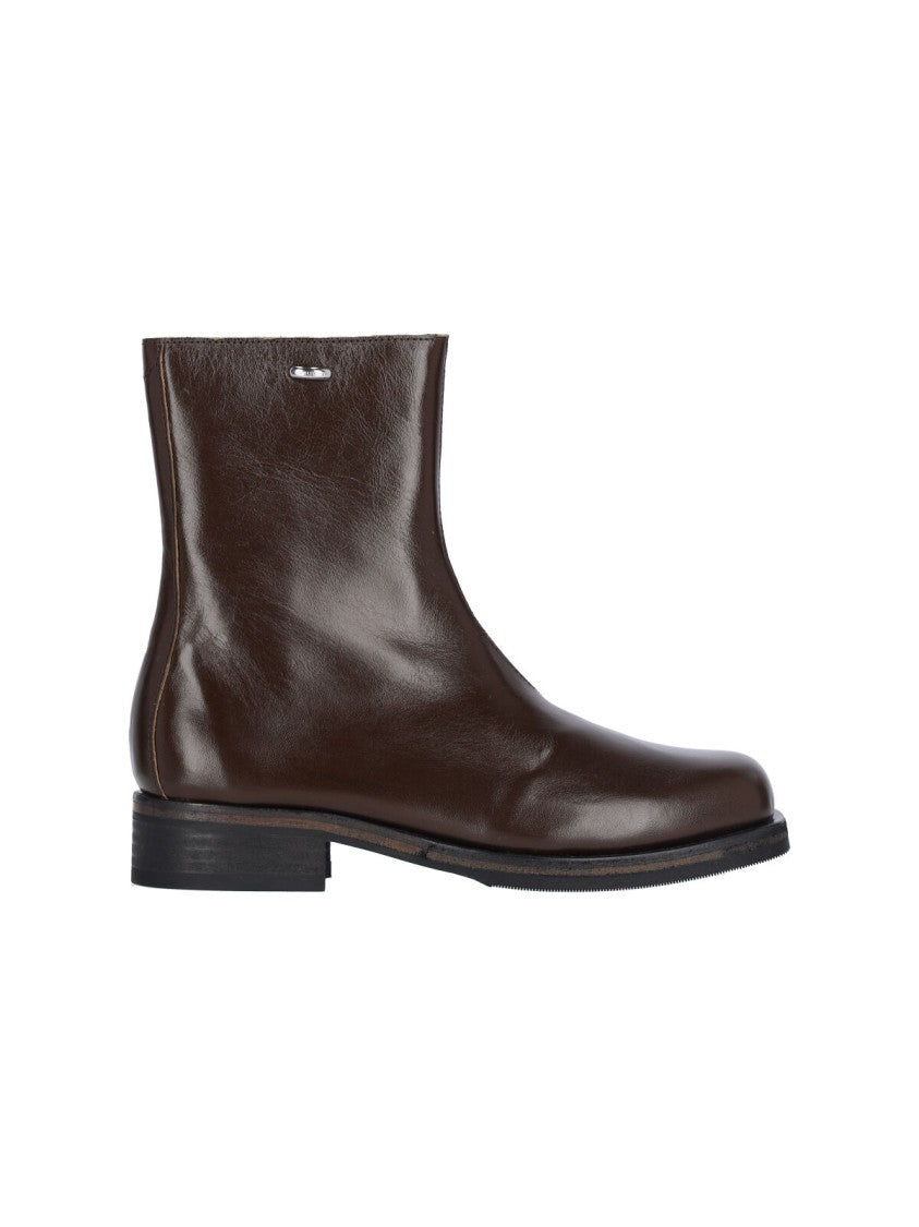 Our Legacy Brown Leather Square Toe Ankle Boots