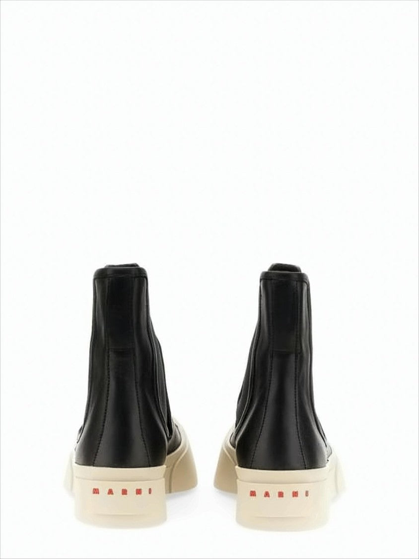 Marni Sleek Black Leather Boots With Elastic Side Panels