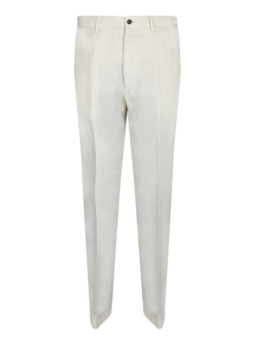 Dell'oglio Tailored White Trousers In Cotton-Linen Blend
