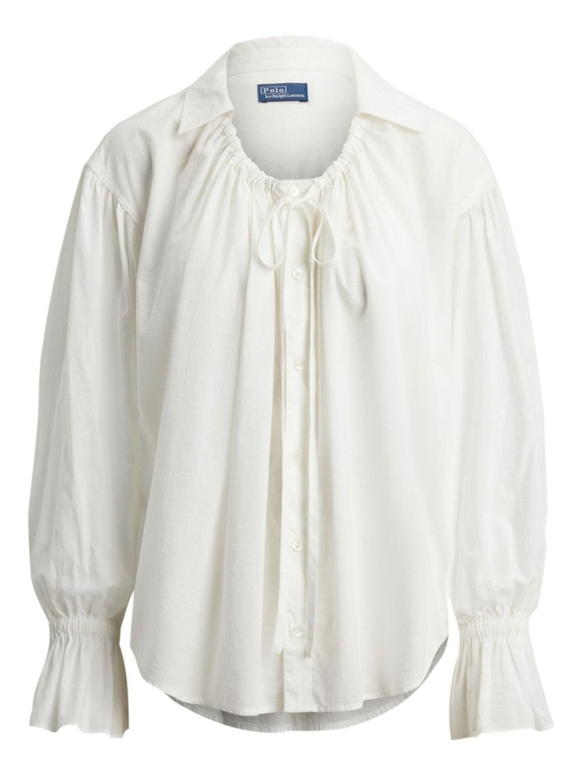 Polo Ralph Lauren Gathered Neckline Blouse With Ruffled Cuffs