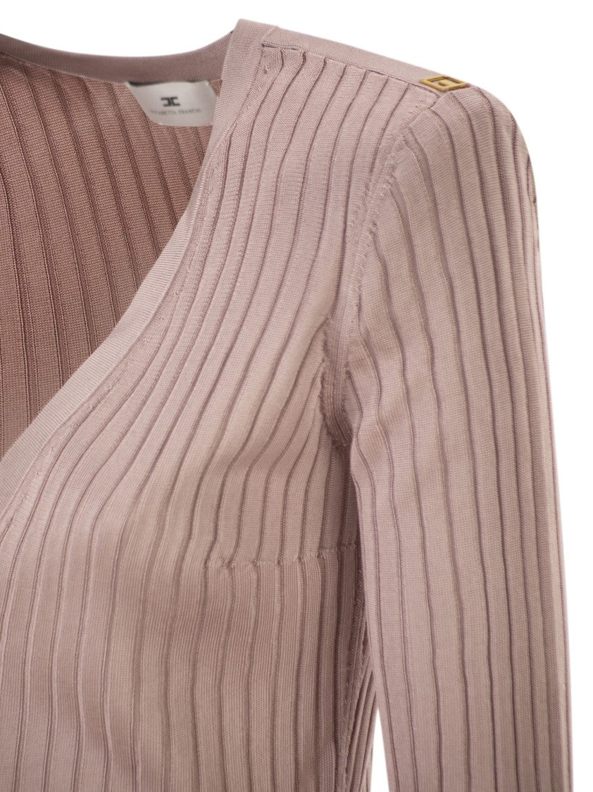 Elisabetta Franchi Viscose Knit Top With Embellished Shoulders