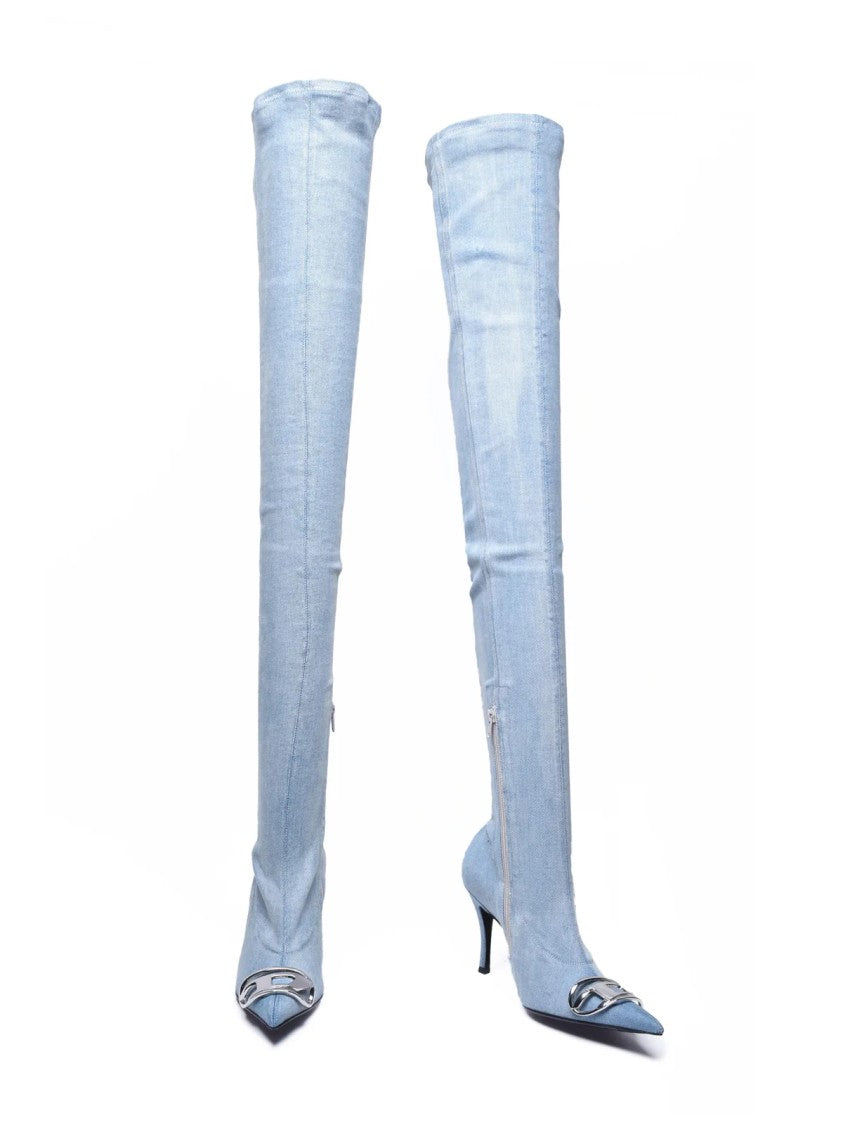 Diesel Light Blue Denim Leather Women's High Boot