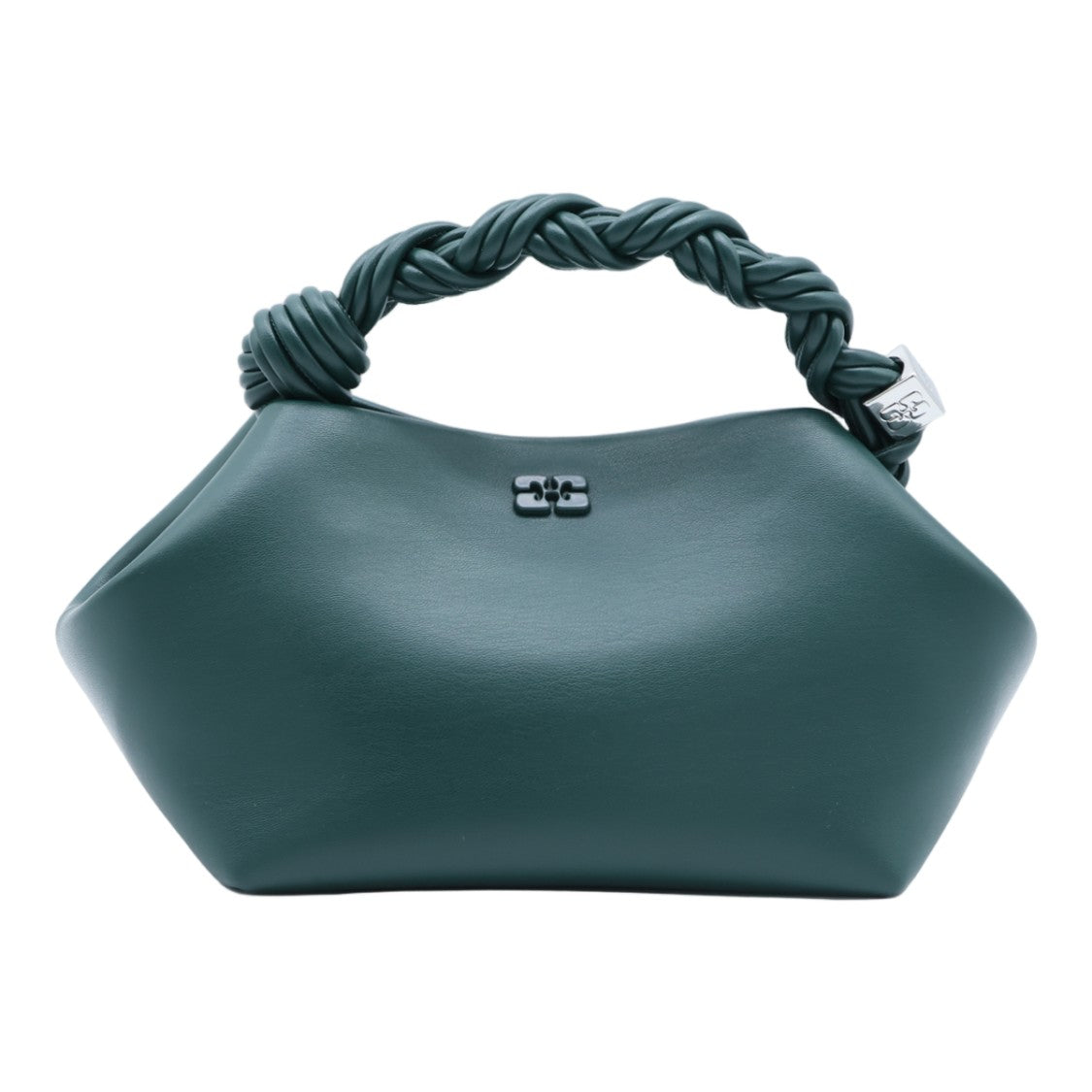 Ganni Sculptural Green Handbag With Twisted Handle And Geometric Silhouette