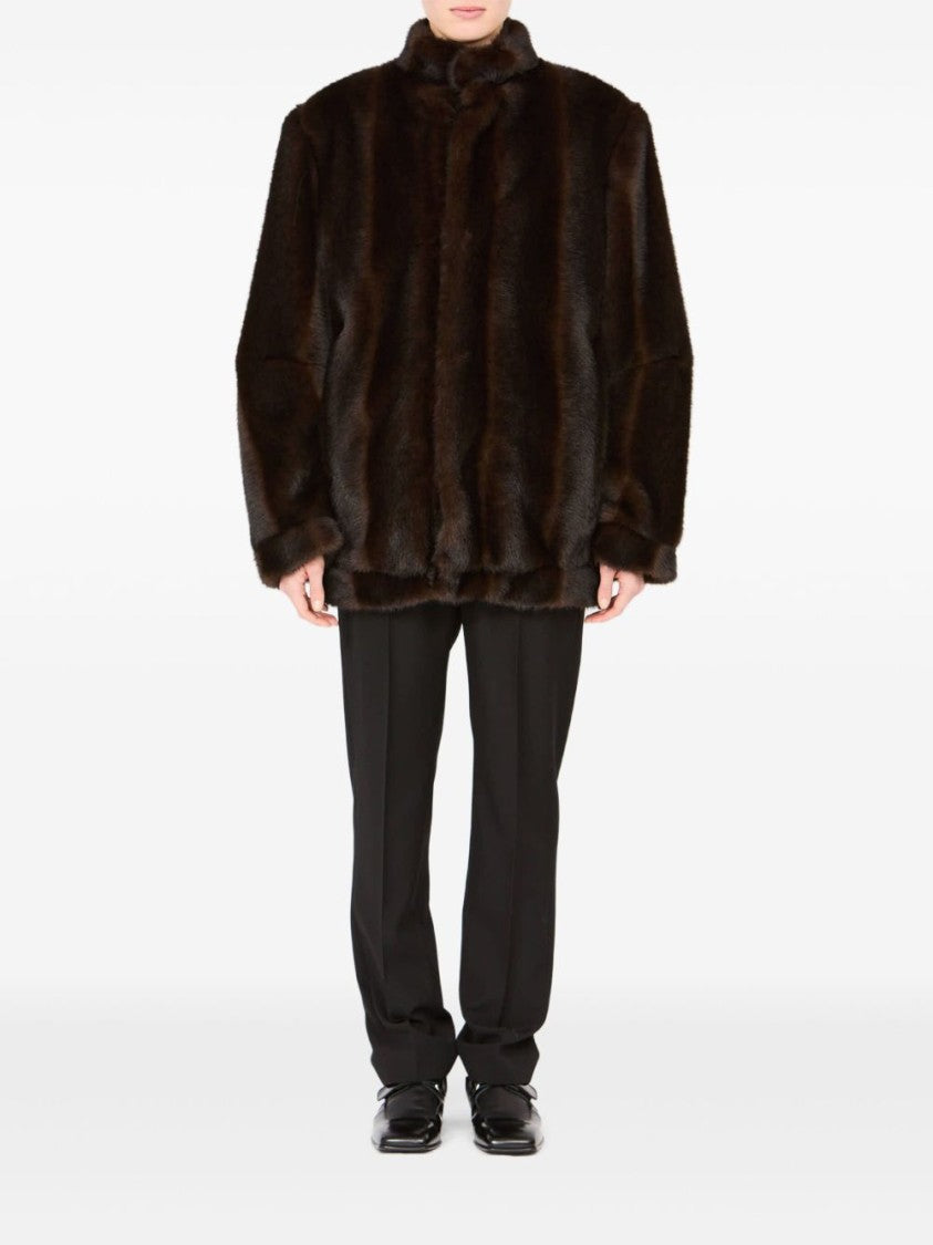 Mm6 By Maison Margiela Plush Dark Brown Oversized Jacket