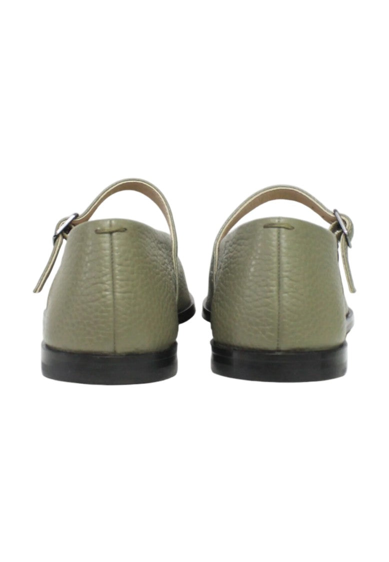 Max Mara Gray Green Bovine Leather Flat Shoes