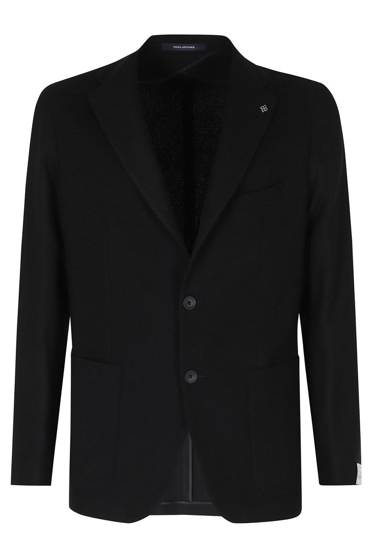 Tagliatore Blue Single-Breasted Silver Embellishment Wool-Blend Blazer