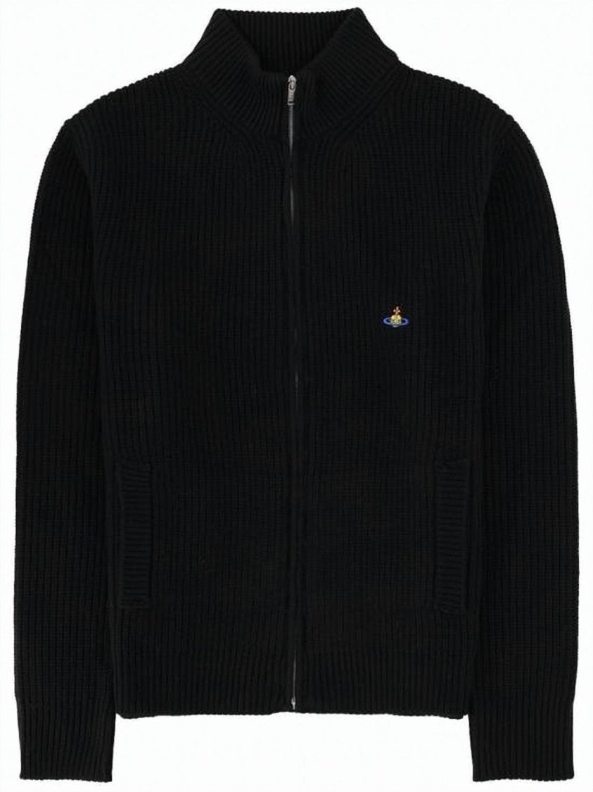 Vivienne Westwood Ribbed Knit Zip-Through Sweater With High Collar