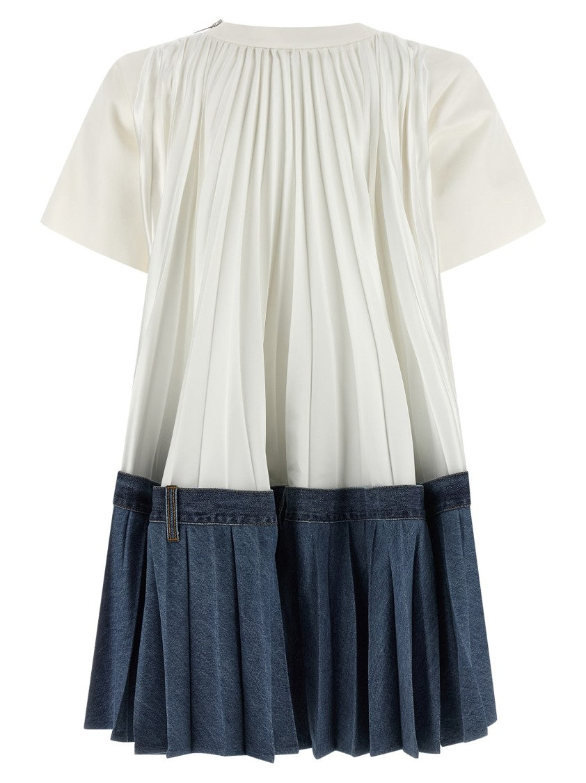 Sacai Asymmetrical Hem Mini Dress With Pleated Silk