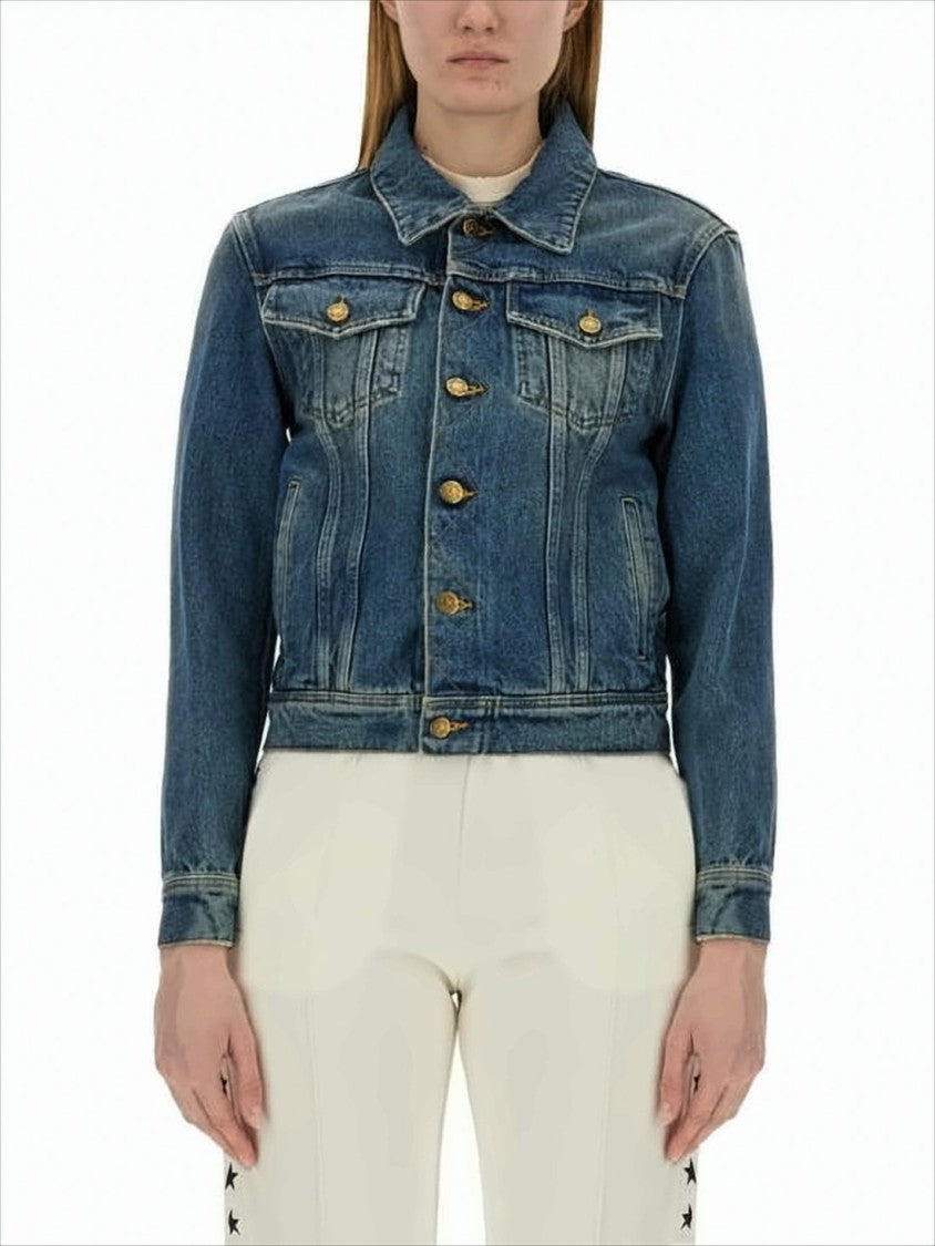 Golden Goose Structured Cropped Denim Jacket With Vintage Finish