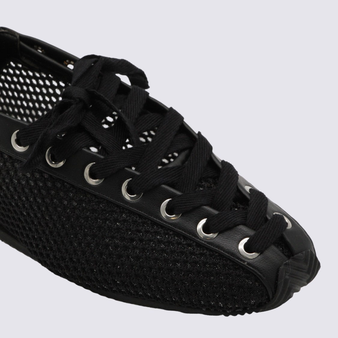 Ganni Lace-Up Black Flats With Breathable Mesh Upper