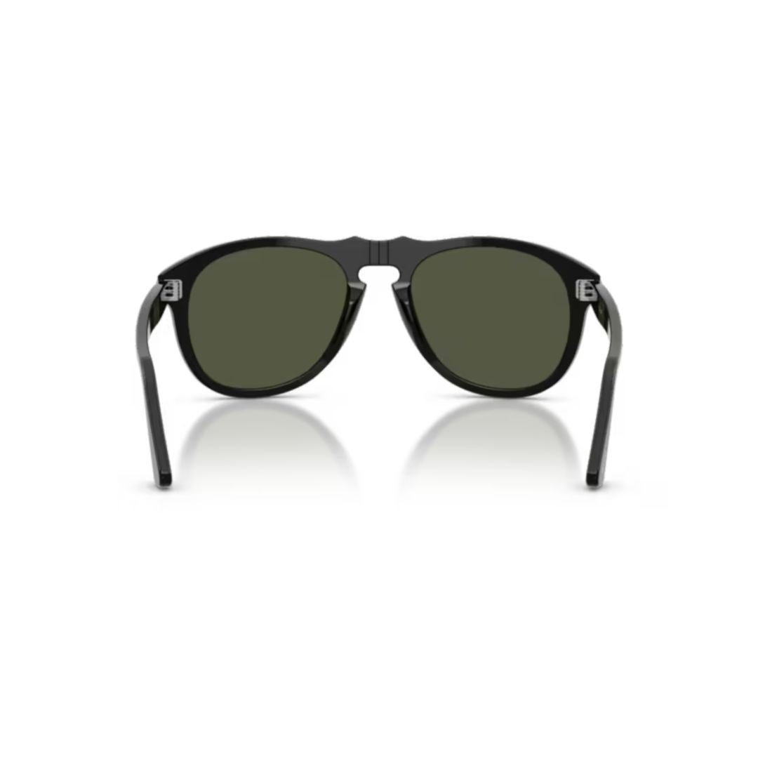 Persol 0Po0649ne Rounded Black Acetate Sunglasses With Dark Green Lenses
