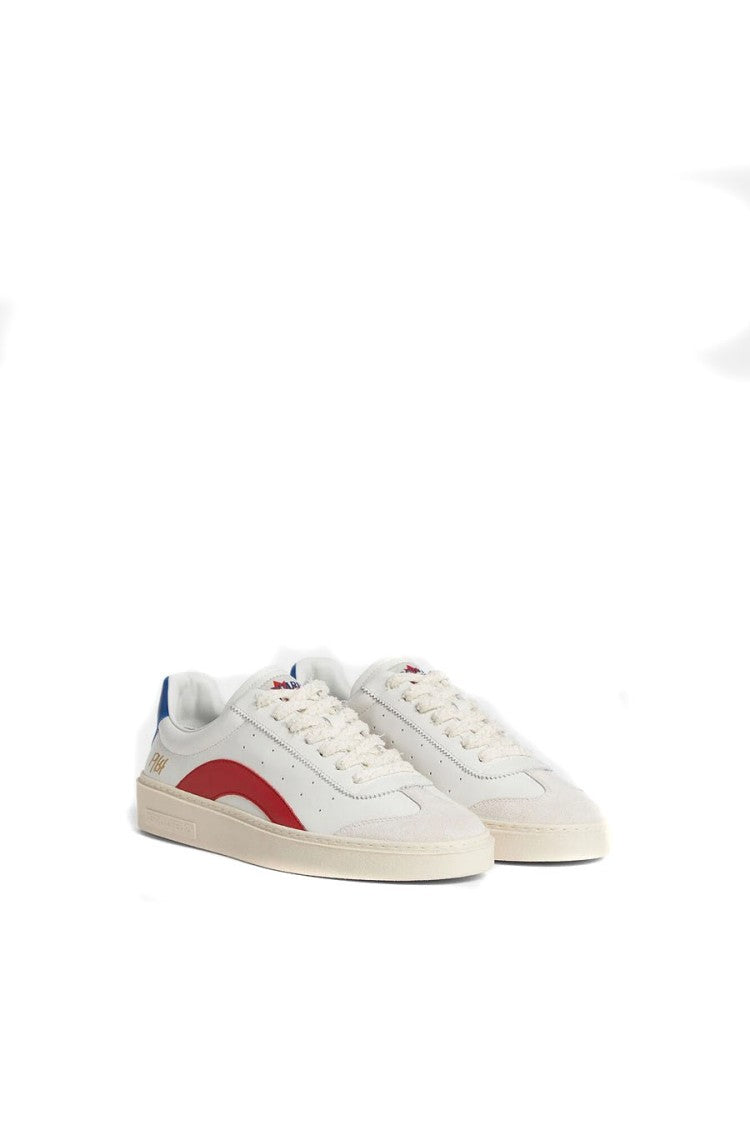 Dsquared2 White Red Side Stripe Contrast Heel Leather Sneakers