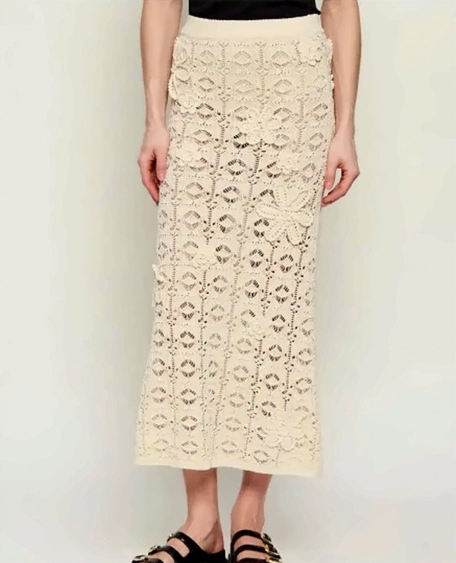 Pinko Anthemis Openwork Crochet Midi Skirt