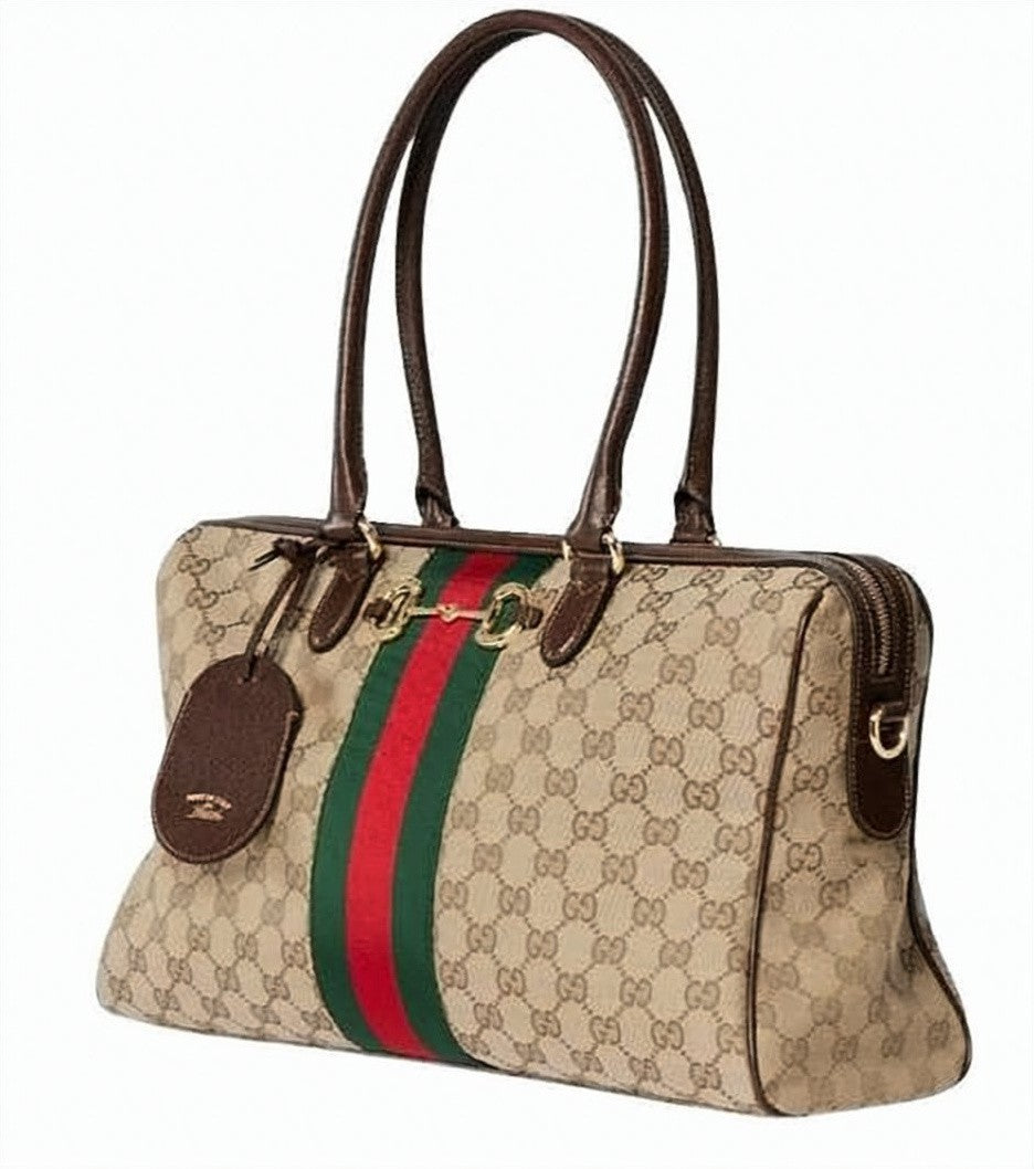 Gucci Large Boston Bag In Beige Gg Canvas