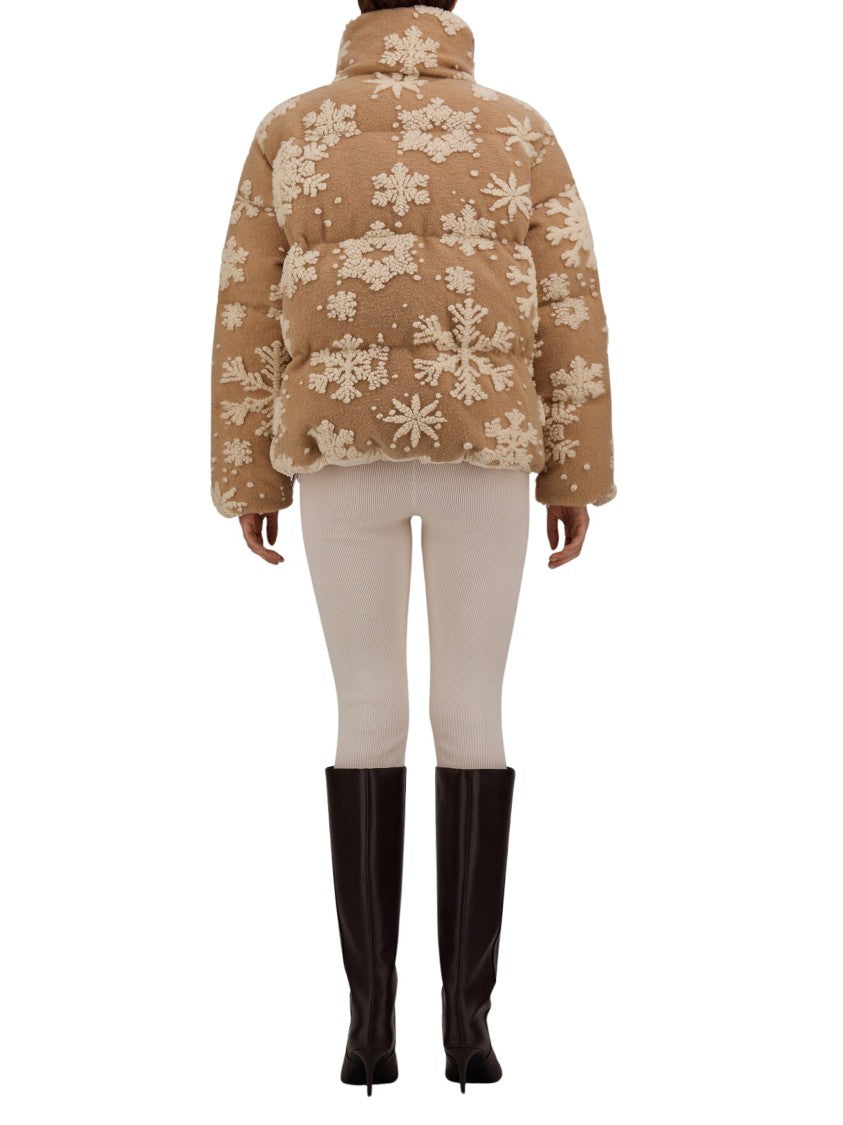 Herno Short Brown Padded Jacket With Snowflake Jacquard Design