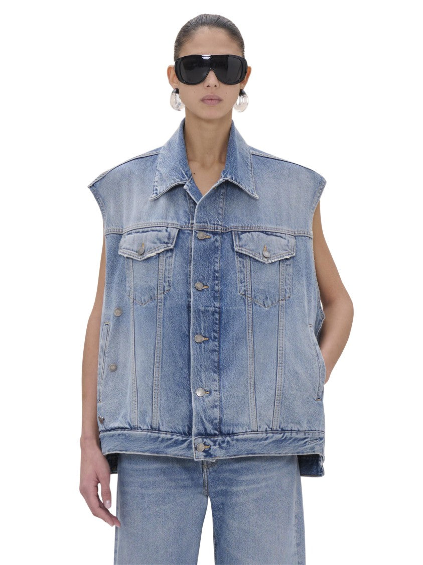 Haikure Sleeveless Denim Vest With Chest Flap Pockets
