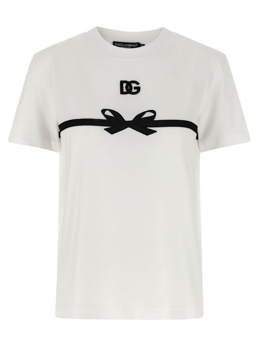 Dolce & Gabbana Classic Crewneck T-Shirt With Satin Bow And Unique Sleeves