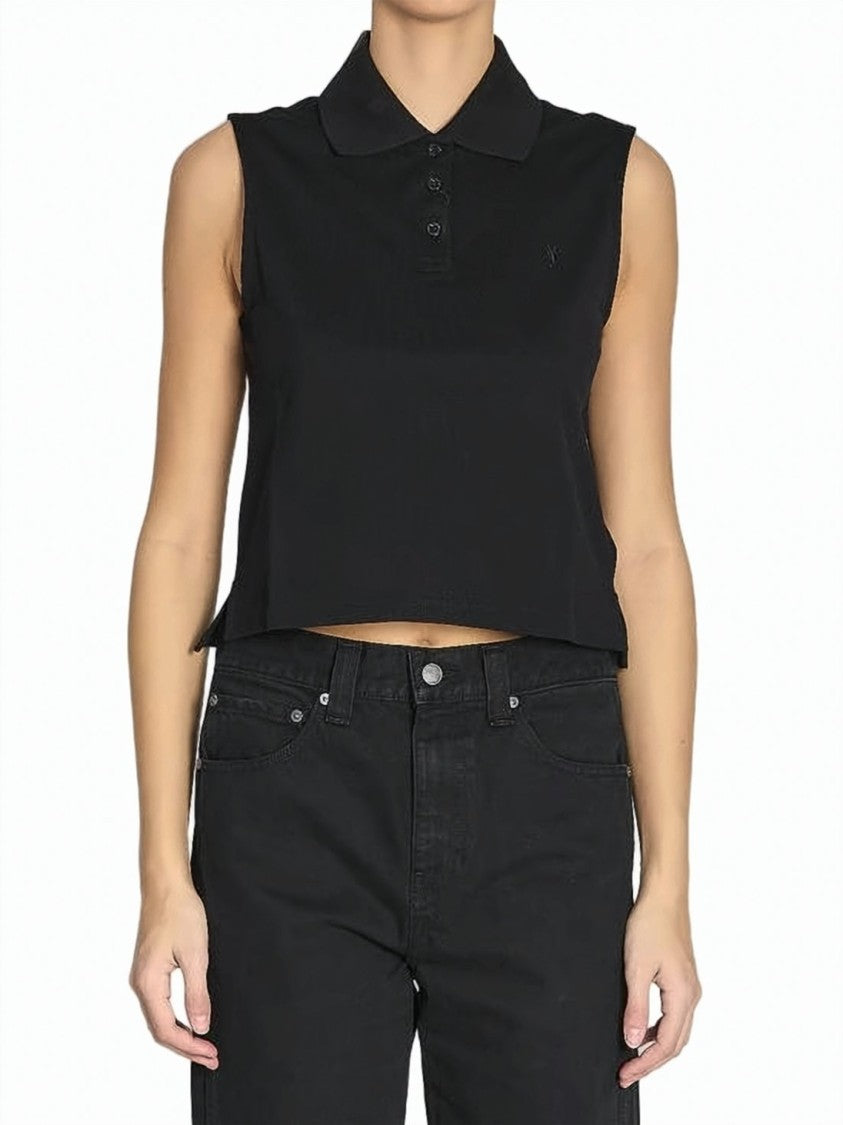 Saint Laurent Sleeveless Cropped Polo Top With Three-Button Placket