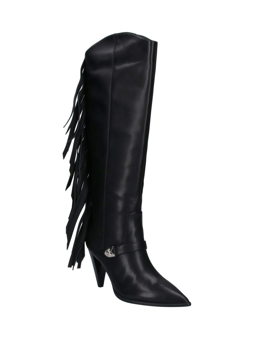 Pinko Black Vane 03 Fringed Leather Boots