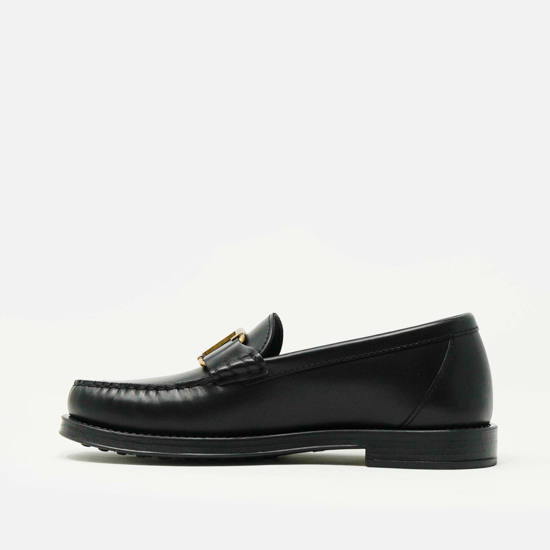Tod's Loafer With T Buckle In Black Leather