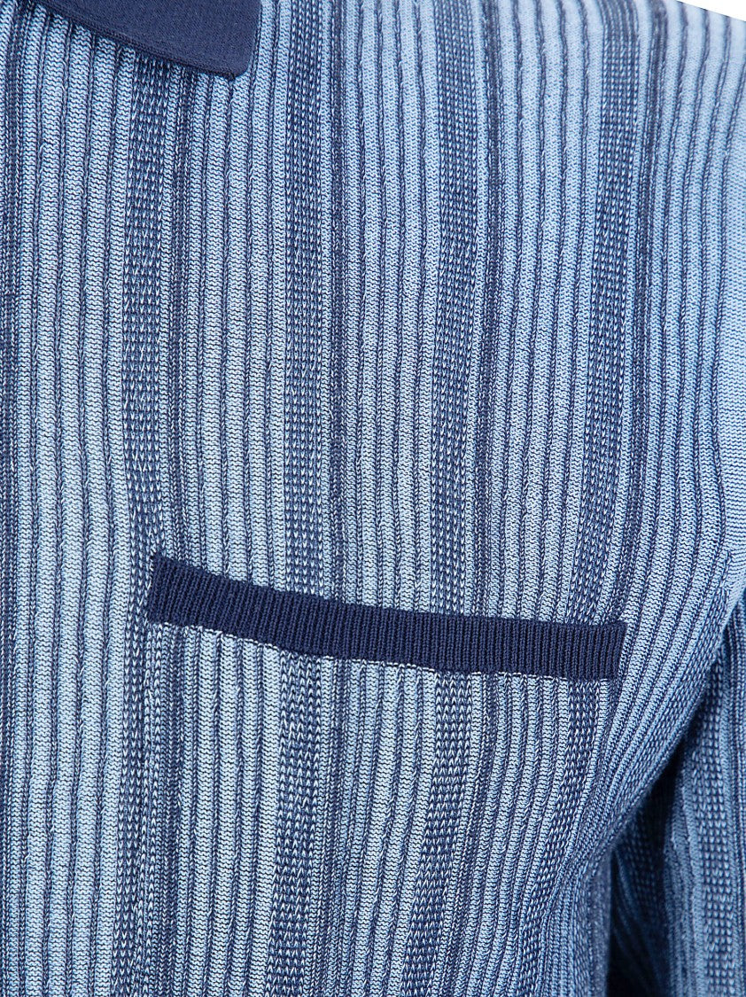 Ballantyne Textured Stripe Polo Shirt With Chest Pocket Detail