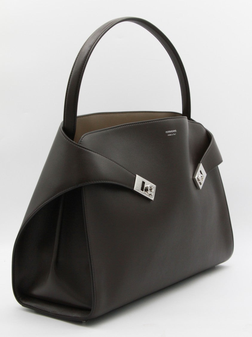 Ferragamo Structured Handbag With Silver-Tone Accents And Top Handle