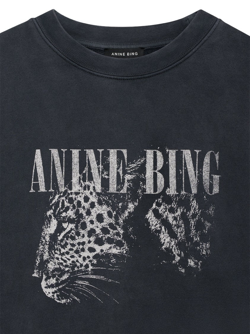 Anine Bing Relaxed-Fit Black Sweatshirt With Vintage Leopard Graphic