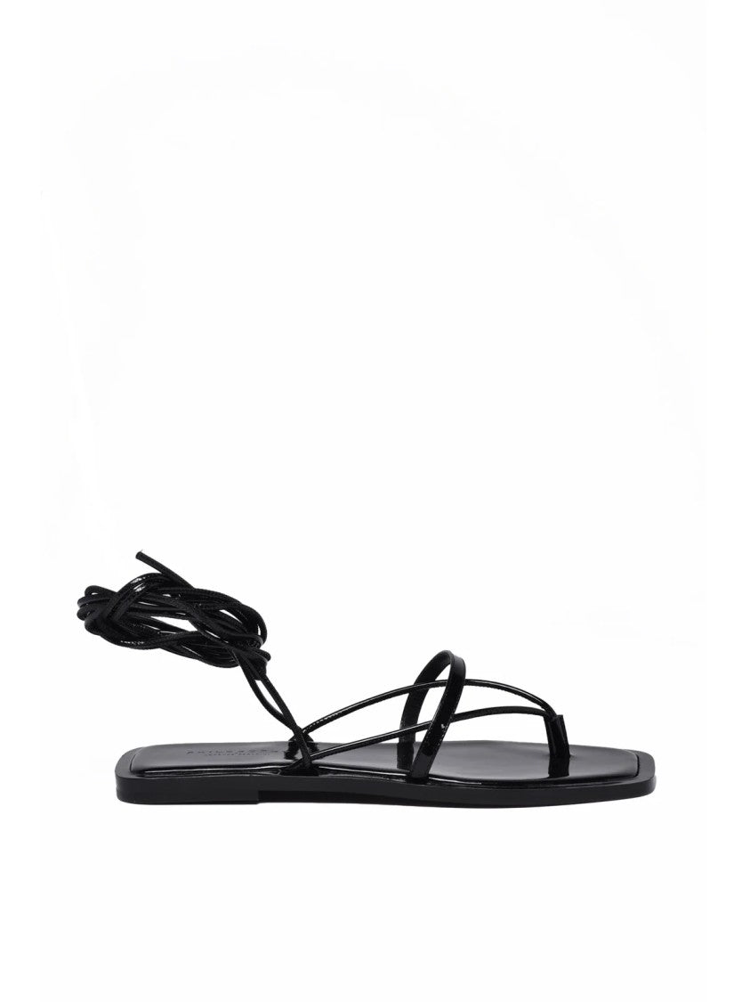 Philosophy Di Lorenzo Serafini Black Glossy Lace-Up Patent Leather Sandals