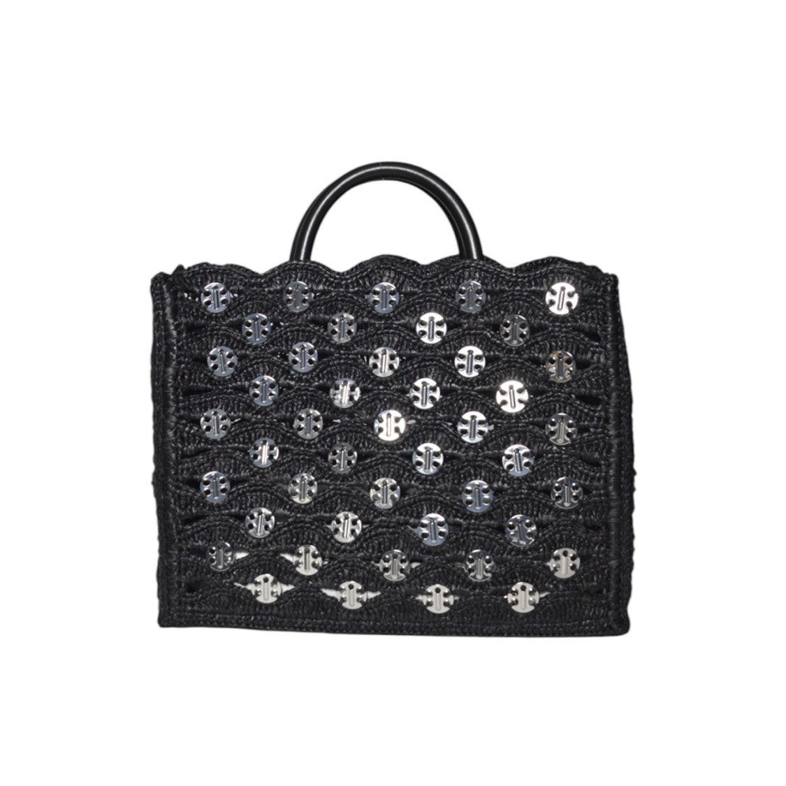 Rabanne Black Raffia Tote Bag With Logo Medallions