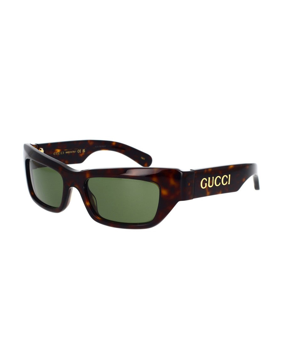 Gucci Havana Frame Sunglasses With Green Lenses