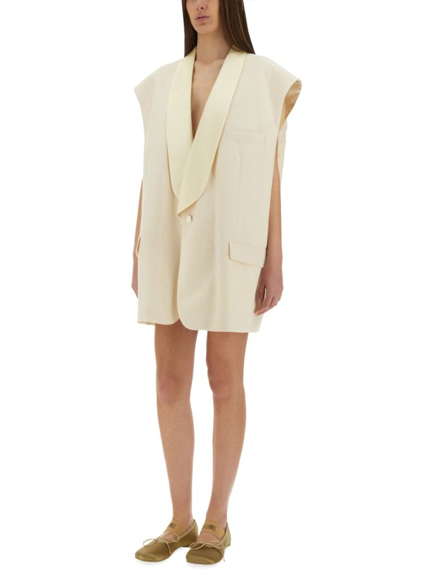 Mm6 By Maison Margiela Oversized Sleeveless Jacket With Deep V-Neck And Wide Lapels