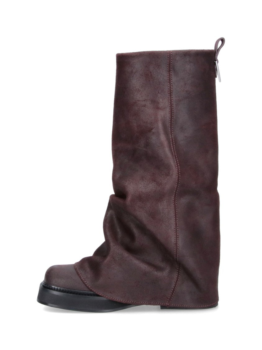 The Attico Burgundy Slouchy Mid-Calf Boots