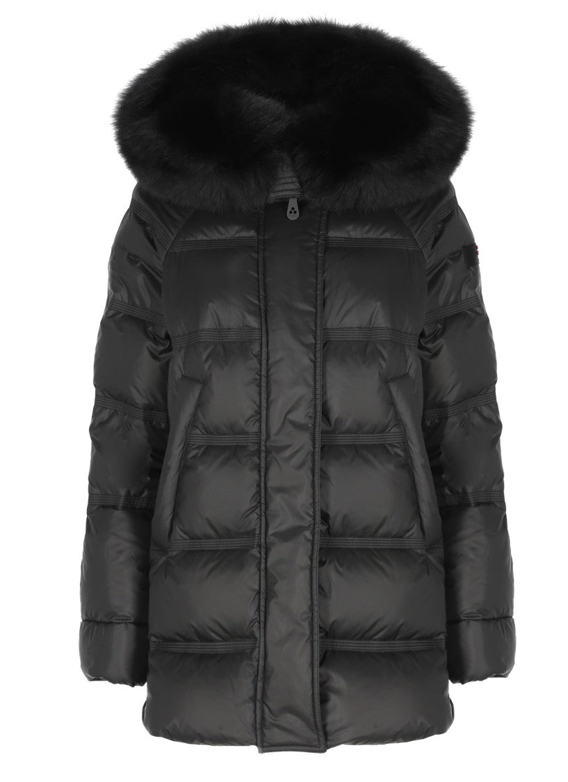 Peuterey Black Takan Fox Fur Hood Quilted Down Jacket