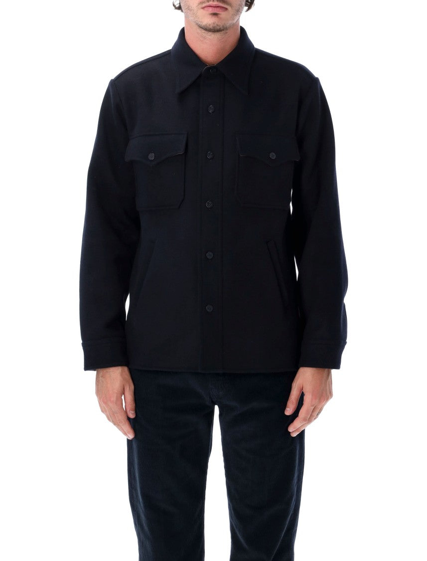 Fortela Ringo Wool Logo Button Structured Collar Overshirt